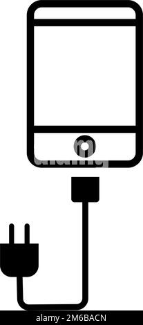 Smartphone charging. Cell phone and charger. Editable vector. Stock Vector