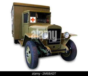 Military tented field hospital and ambulance vehic Stock Photo