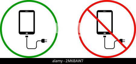Charging permitted and charging prohibited icon set. Charging restrictions. Editable vector. Stock Vector