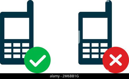 Permitted and prohibited cell phone use icon set. Editable vector. Stock Vector