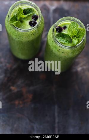 Two green smoothie in the jar Stock Photo