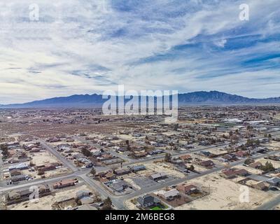 An aerial scene of Pahrump Nevada in Mount Charleston and houses with