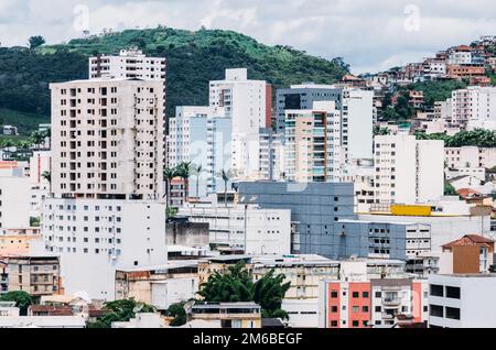 Aerial drone view of central Manhuacu in Minas Gerais, Brazil, famous for its coffee plantations nearby Stock Photo