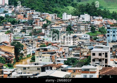 Aerial drone view of Manhuacu in Minas Gerais, Brazil, famous for its coffee plantations nearby Stock Photo