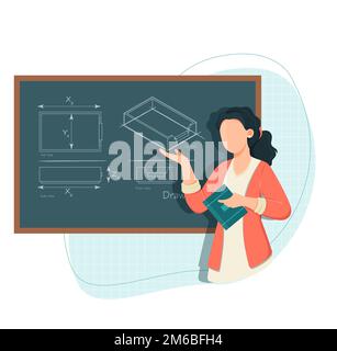 Teaching Technical Drawing on Board - stock illustration as EPS 10 File Stock Vector