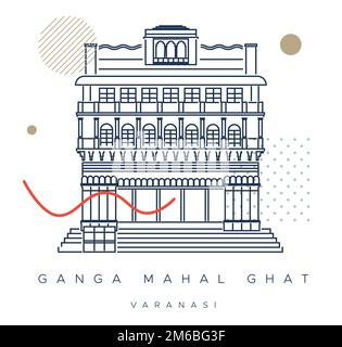 Varanasi City - Ganga Mahal Ghat -  Icon Illustration as EPS 10 File Stock Vector