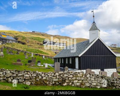 Nes church constrcuted with black-tarred timber and a slate roof Stock Photo