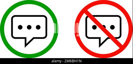 Conversation Permission and Conversation Prohibition Icon Set. Conversation restrictions. Editable vectors. Stock Vector