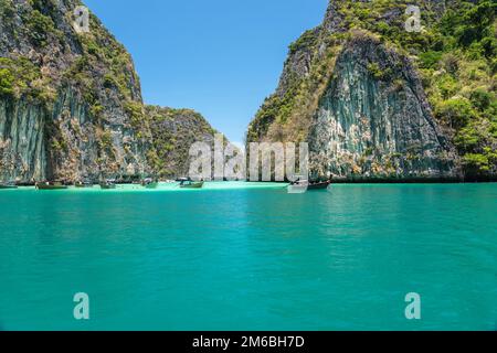 Approaching Monkey Island in the small cove on Koh Phi Phi Don in Thailand Stock Photo