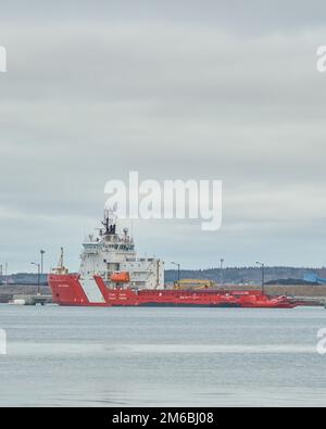 CCGS Jean Goodwill is a medium class icebreaker serving the Canadian Coast Guard.  It is seen here on January 3, 2023 docked in Sydney Harbour to take Stock Photo