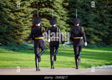 Changing guard soldiers in Alexander#39;s garden near eternal flame Stock Photo