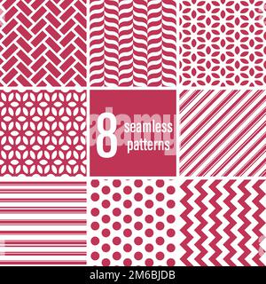 Set of 8 seamless vector geometric repeat patterns. Vector illustration. Textile designer essentials Stock Vector