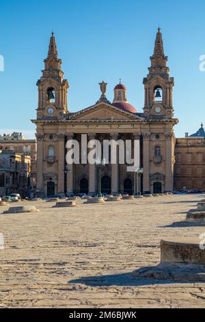 St. Publius Church in Floriana on Pjazza San Publju Square, Valletta, Malta, Europe Stock Photo