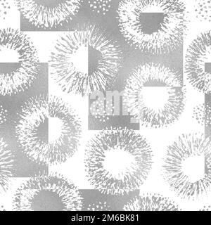 Abstract seamless pattern. Repeating geometric circle. Repeated background. Hands draw brush strokes. Repeat silver blots flowers for design prints Stock Vector