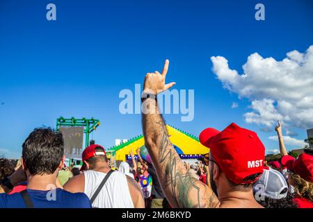 A supporter of President Luiz Inacio Lula da Silva stands in the lobby ...