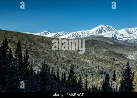 Snow-covered Quandary Peak (14,265 ft.), Ten Mile Range, from Boreas Pass Trail, White River National Forest, near Breckenridge, Colorado USA Stock Photo