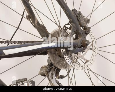bicycle rear wheel mount with disc brakes and gears Stock Photo