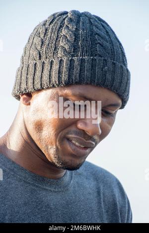 Portrait of man with beany on head Stock Photo