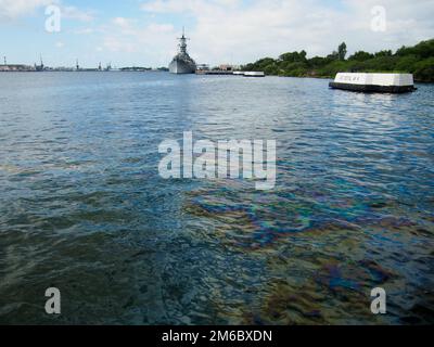 Oil on Water at Arizona Memorial on Oahu Hawaii Stock Photo