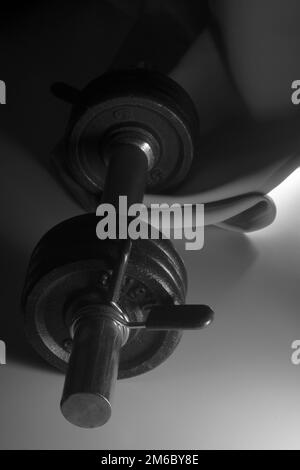 Dumbbell collapsible close-up black and white Stock Photo