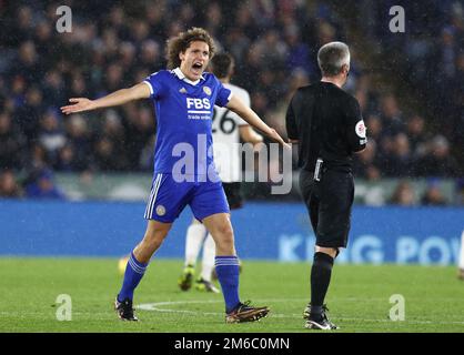 Leicester, England, 3rd January 2023. Wout Fees of Leicester City shouts ar referee Darren Bond during the Premier League match at the King Power Stadium, Leicester. Picture credit should read: Darren Staples / Sportimage Stock Photo