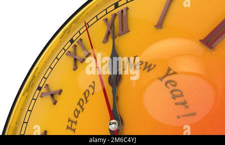 Gold clock. Midnight. Happy New Year. Merry Christmas. 3D illustration Stock Photo