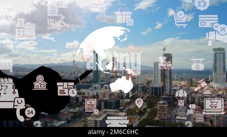 Mobile communication network concept.online shopping. Stock Photo