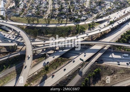 Aerial view of Route 118 freeway Santa Susana Pass near