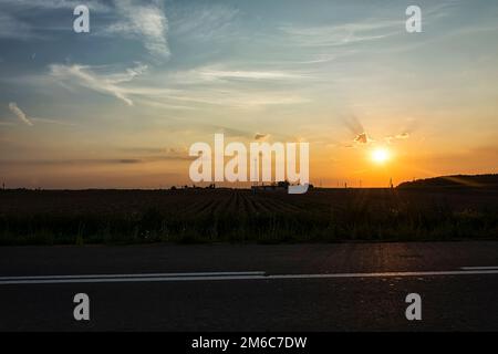Sunset in the Cirrus clouds Stock Photo