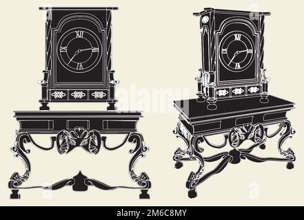 Antique Clock Standing On The Vintage Table Vector Stock Vector