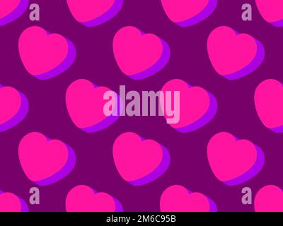 3d hearts seamless pattern. Happy Valentine's Day. Background with isometric hearts for greeting card, wrapping paper, promotional items and invitatio Stock Vector
