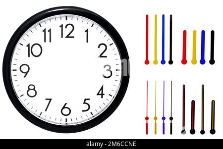 Black wall clock. Isolated on white background. Stock Photo