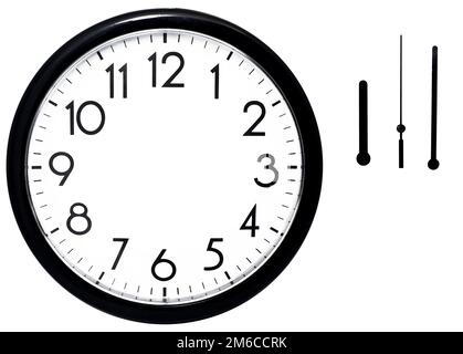 Black wall clock. Isolated on white background. Stock Photo