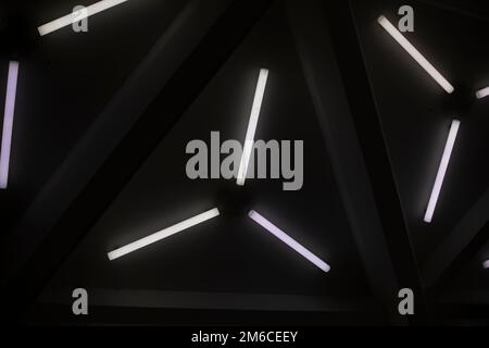 Lights on ceiling. Interior of building. Fluorescent Light. Stock Photo