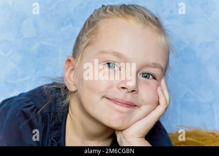 Cute white girl with blond hair Stock Photo