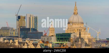London, United Kingdom, February 17, 2018: St. Pauls Cathedral, London. High angle view over the River Thames, London, with the Stock Photo