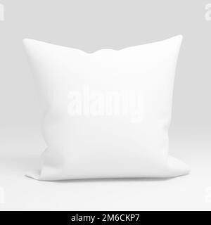 Blank white pillow case design mockup, isolated,3d illustration. Clear pillowslip cover mock up template. Bed cotton shell ready Stock Photo