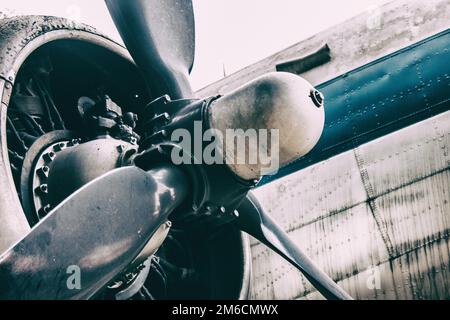 Background of a propeller of classic metal plane. Stock Photo