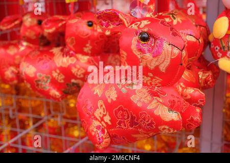 Close-up of small plush toys with suction cups to usher in the Chinese Year of the Rabbit in 2023 Stock Photo