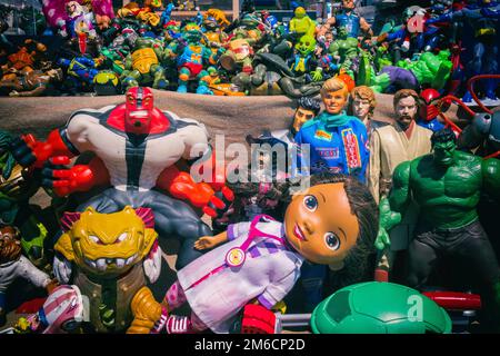 Action figure of cartoons and movie characters. Stock Photo