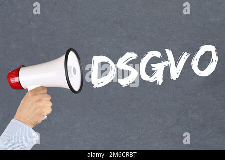 DSGVO Data Protection Basic Regulation Rule EU European Union Internet Megaphone Stock Photo