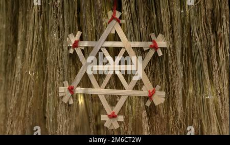 wooden snowflake design, used for christmas decoration Stock Photo