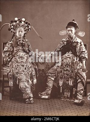 Lai Afong - Chinese Performers - Chinese Performers. 1870's - Chinese performers in theatrical costumes. Stock Photo