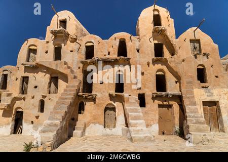 Granaries (grain stores) of a berber fortified village, known as  ksar. Ksar Ouled Soltane, Tunisia Stock Photo