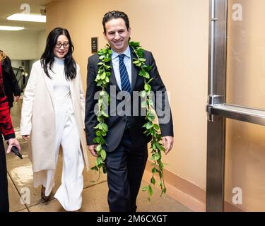 Washington, United States. 03rd Jan, 2023. U.S. Senator Brian Schatz (D-HI) walking near the Senate Subway. Credit: SOPA Images Limited/Alamy Live News Stock Photo