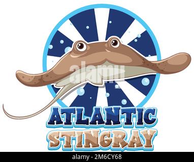 Atlantic stingray logo with carton character illustration Stock Vector