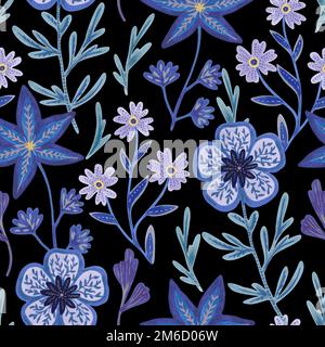 Seamless pattern with hand drawn abstract ornate flowers. Vector illustration in victorian style. Dark gothic floral texture.  Stock Vector