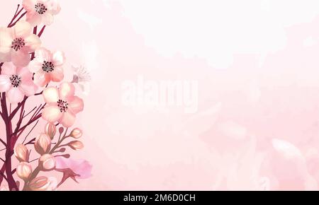 Hand drawn cherry blossoms on a pink background vector Stock Vector