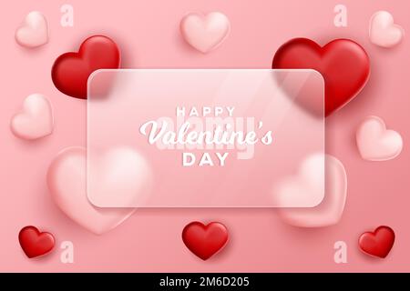happy valentines day illustration in glass morphism styles Stock Vector