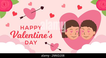 happy valentines day horizontal banner background illustration Stock Vector